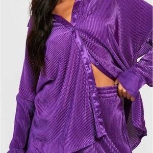 Boohoo Plus Purple Satin Plisse set